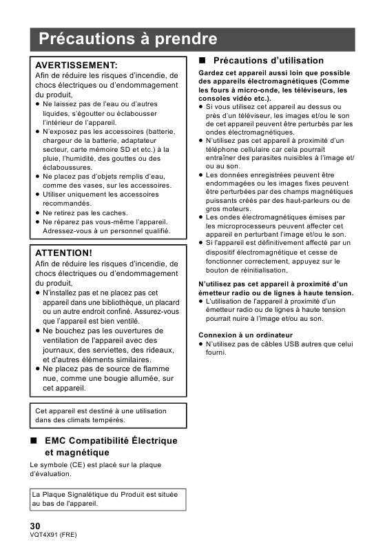 Mode d'emploi PANASONIC HX-A100