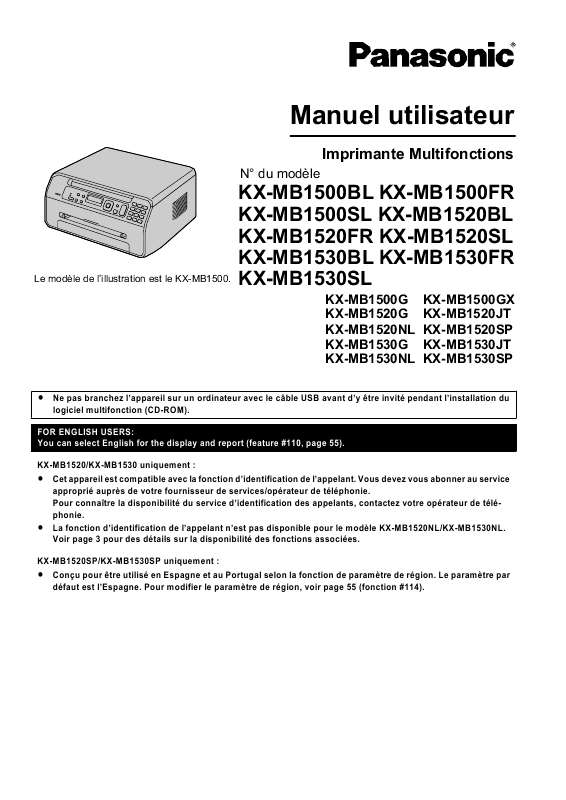 Mode d'emploi PANASONIC KX MB1500