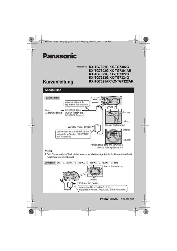 Mode d'emploi PANASONIC KXTG7322G