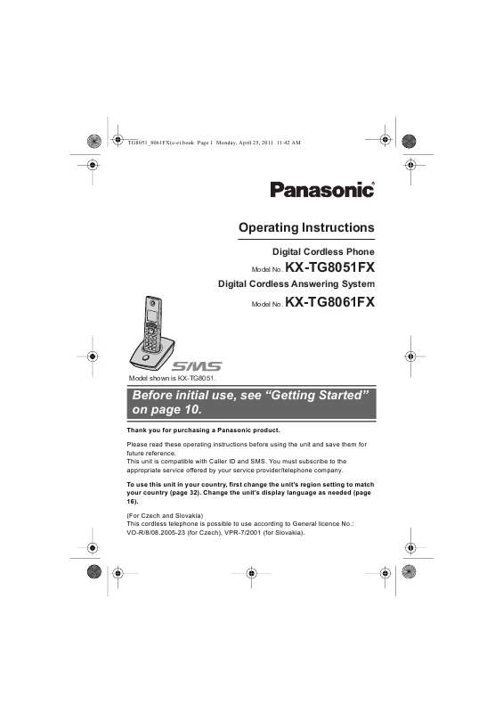 Mode d'emploi PANASONIC KXTG8051FX