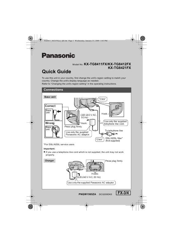 Mode d'emploi PANASONIC KXTG8411FX