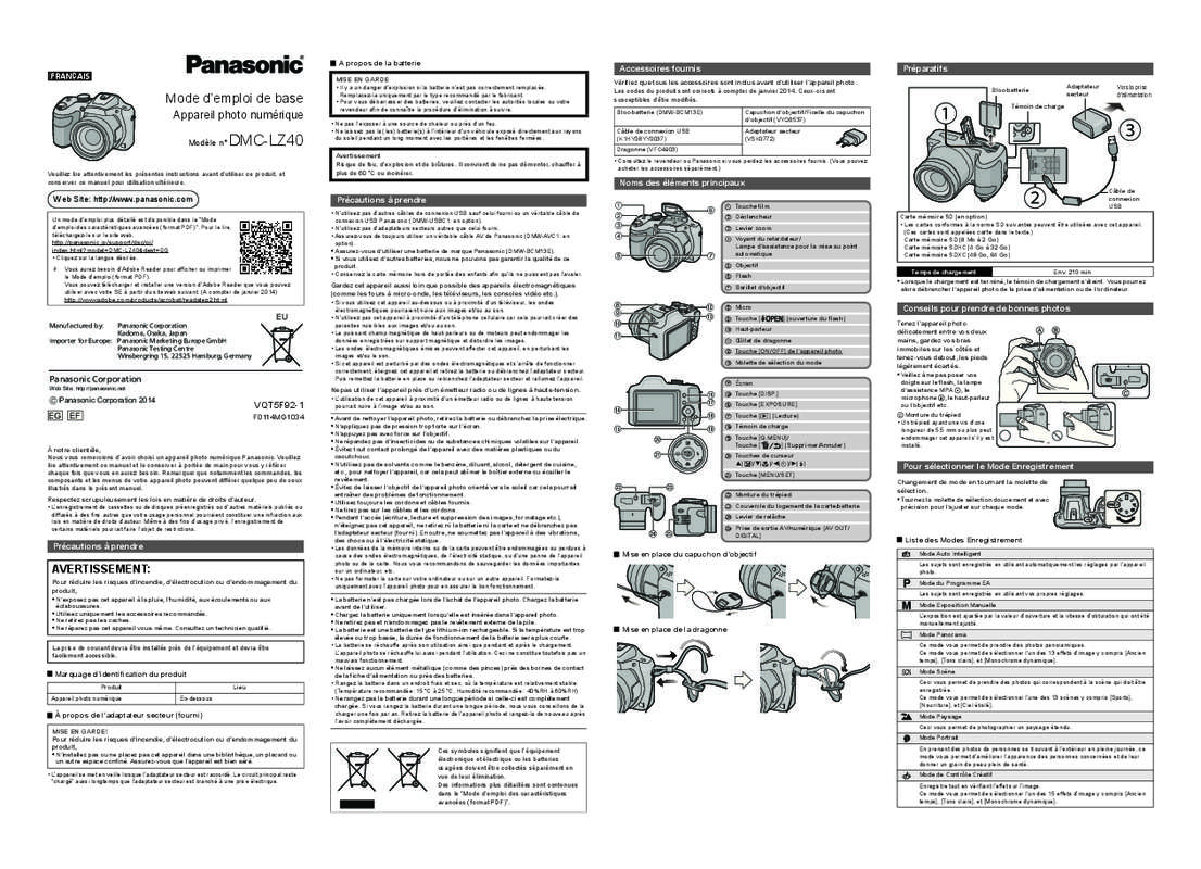 Mode d'emploi PANASONIC LUMIX DMC-LZ40