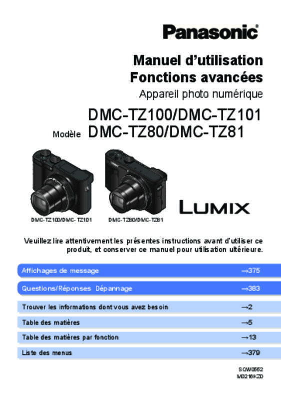 Mode d'emploi PANASONIC LUMIX DMC-TZ80