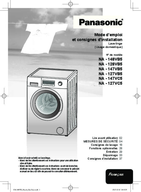 Mode d'emploi PANASONIC NA-127VB5WGN