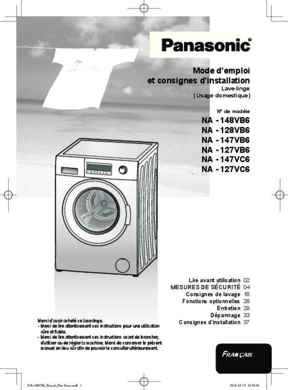 Mode d'emploi PANASONIC NA-127VB6WGN