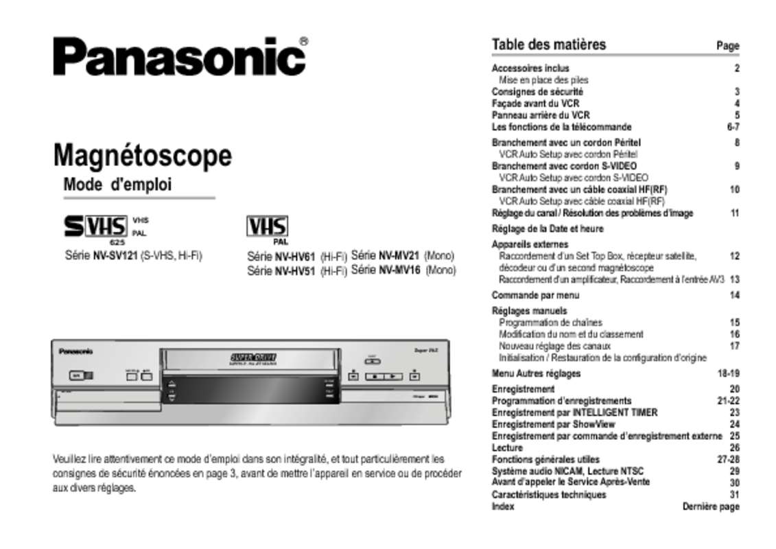 Mode d'emploi PANASONIC NVHV61EG