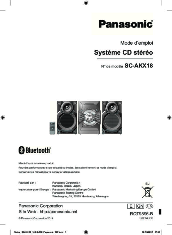 Mode d'emploi PANASONIC SC-AKX18