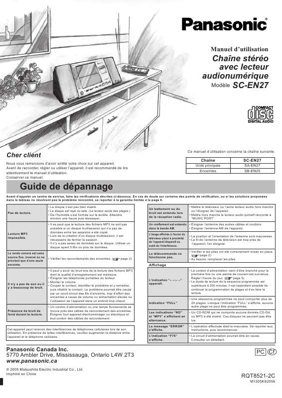 Notice PANASONIC SCEN27 chaîne hifi Trouver une solution à un problème PANASONIC SCEN27 mode