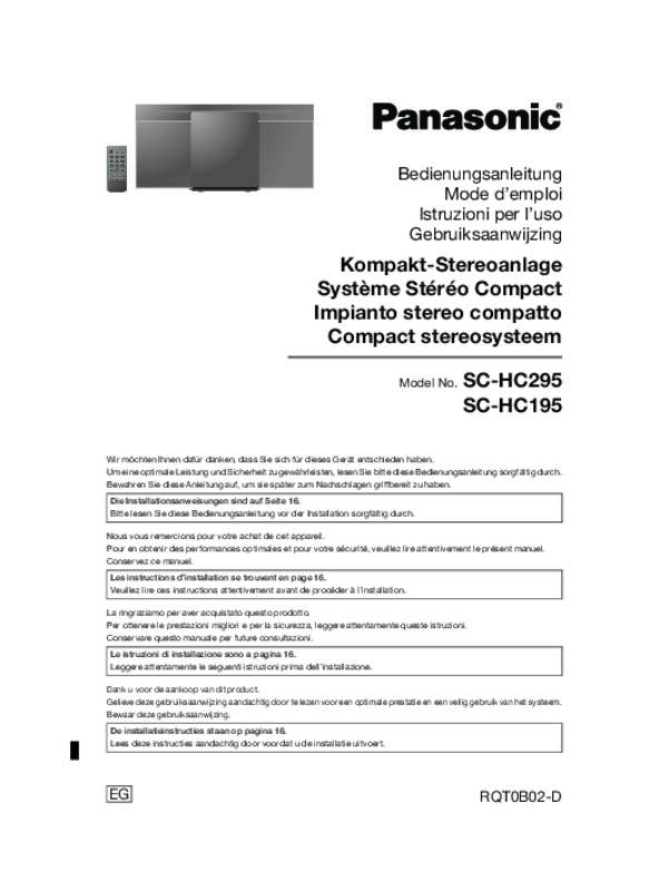 Mode d'emploi PANASONIC SC-HC295EG
