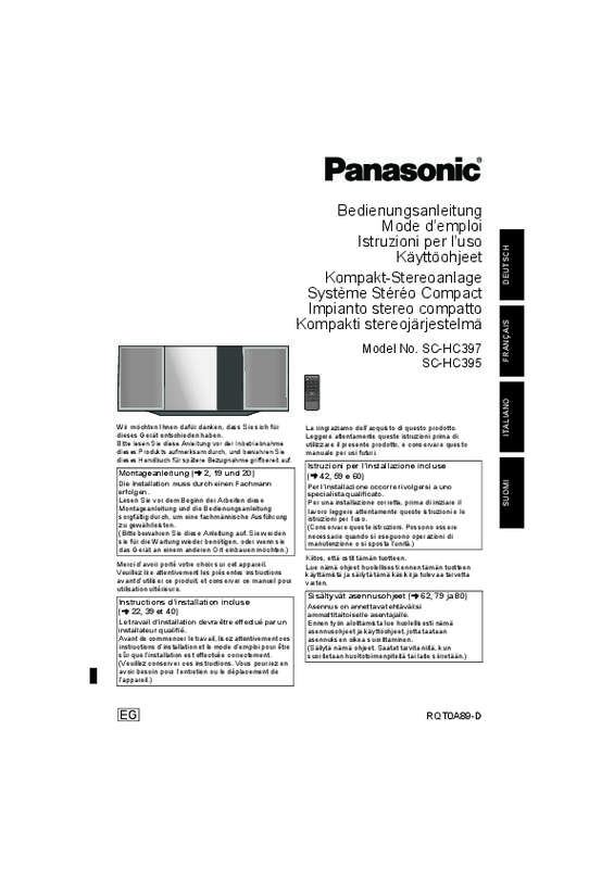 Mode d'emploi PANASONIC SC-HC397EG