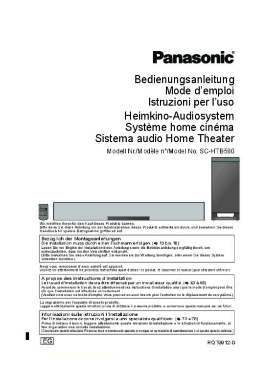 Mode d'emploi PANASONIC SC-HTB580EG