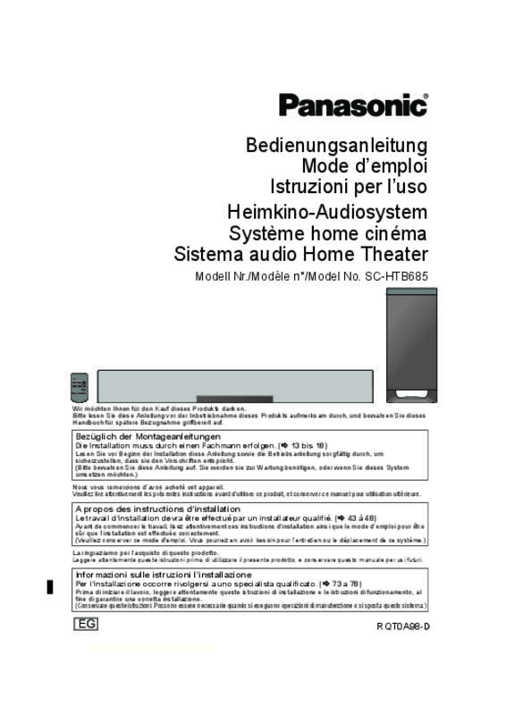 Mode d'emploi PANASONIC SC-HTB685EG