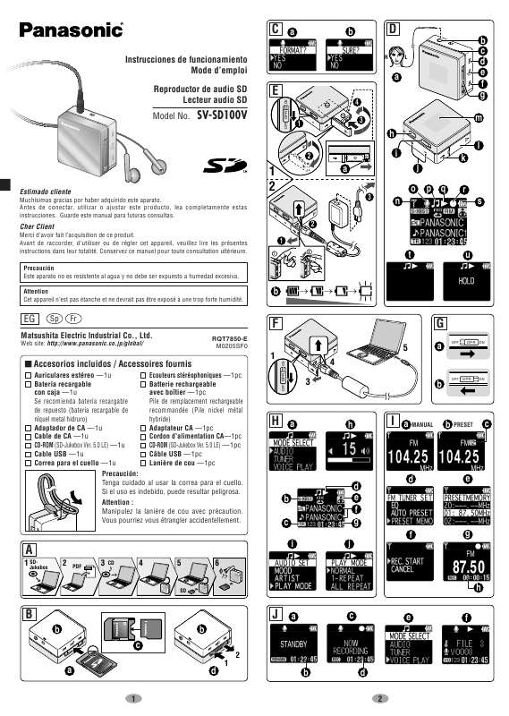 Notice PANASONIC SVSD100V lecteur mp3 Trouver une solution à un problème PANASONIC SVSD100V