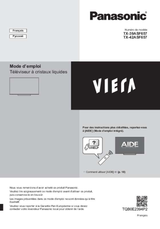 Mode d'emploi PANASONIC TX-39ASF657