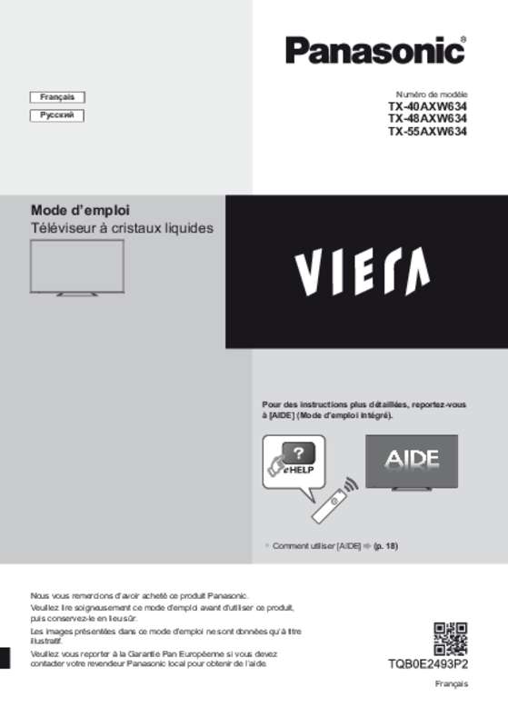Mode d'emploi PANASONIC TX55AXW634