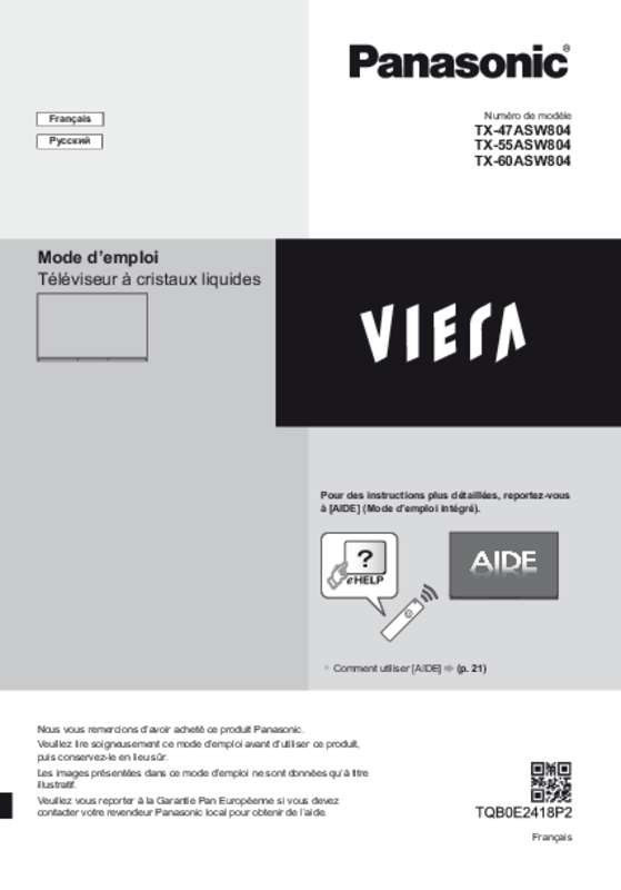 Mode d'emploi PANASONIC TX-60ASW804