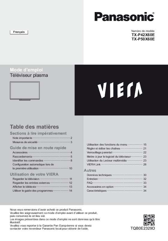 Mode d'emploi PANASONIC TX-P42X60E