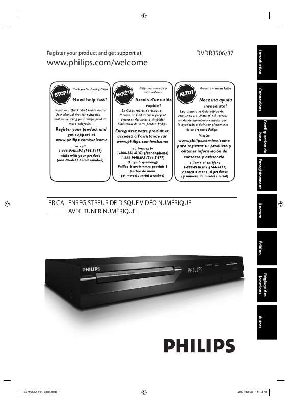 Mode d'emploi PHILIPS DVDR3506