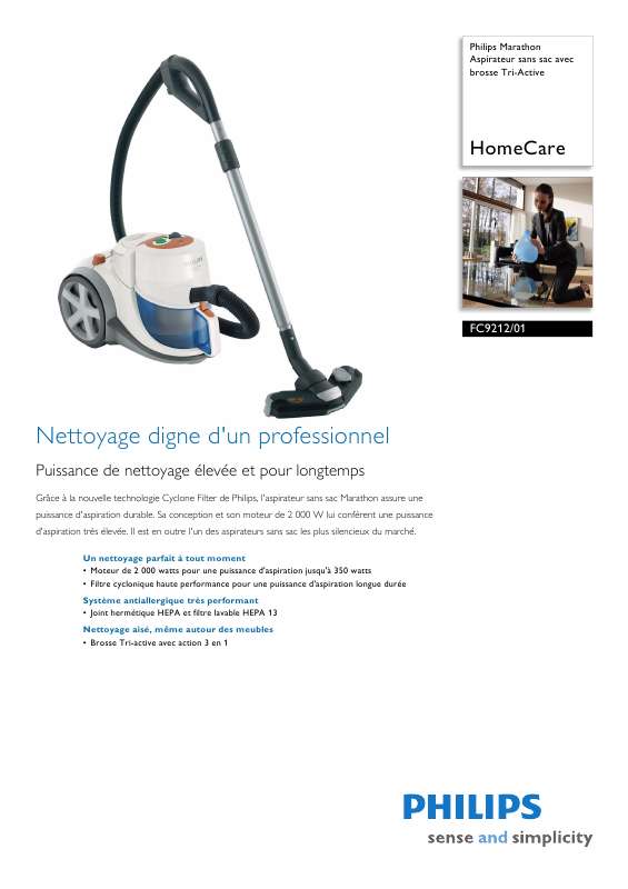 Notice aspirateur sans sac PHILIPS FC 9212 Trouver une solution