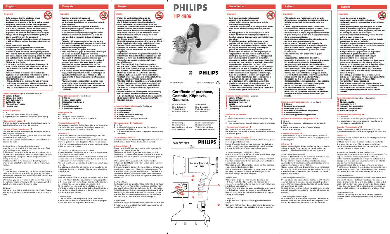 Mode d'emploi PHILIPS HP4806
