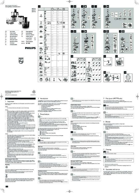 Mode d'emploi PHILIPS HR7778/00