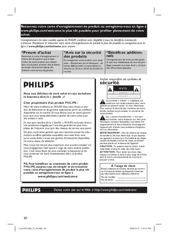 Notice PHILIPS HTS3565D/37B ampli homecinéma Trouver une solution à