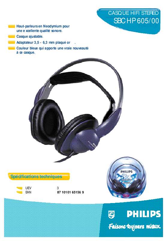 Mode d'emploi PHILIPS SBCHP605