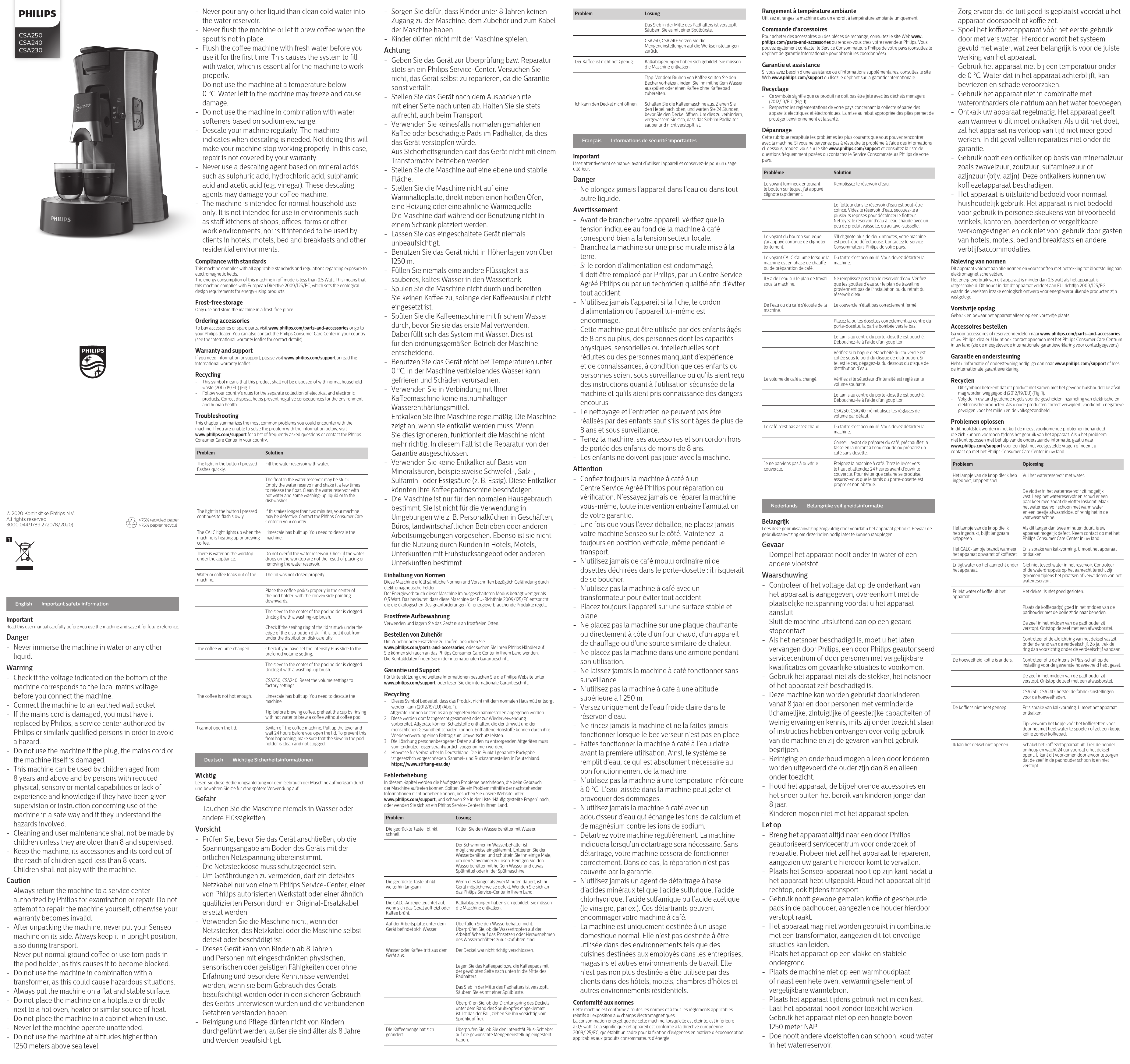 Mode d'emploi PHILIPS SENSEO SELECT CSA240