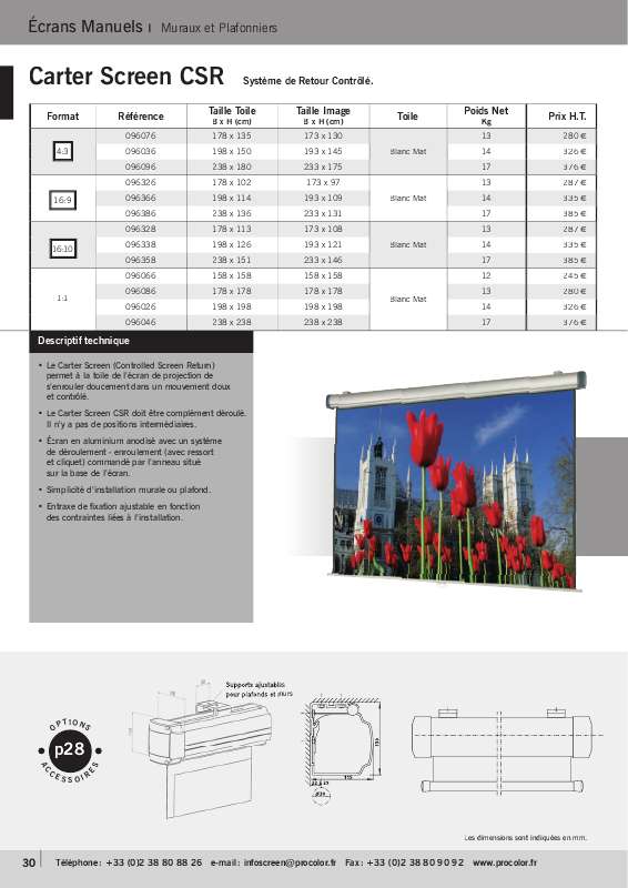 Mode d'emploi PROCOLOR CARTER SCREEN CSR