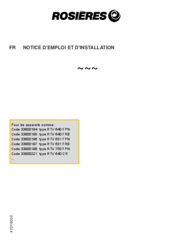 Notice plaque de cuisson ROSIERES RTV640FPN Trouver une solution à un