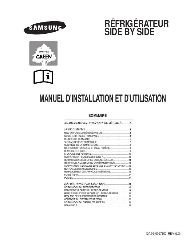 Mode d'emploi SAMSUNG RS25FCSW