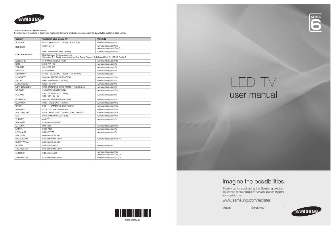 Samsung LED TV SERIES 7 UE-40B6000 - Fiche technique 