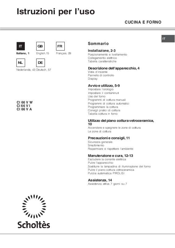 Cuisinière électrique - CI 66V W S - Scholtès - vitrocéramique / classe A