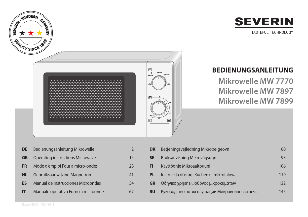 Mode d'emploi Severin MW 7900 (Français - 184 des pages