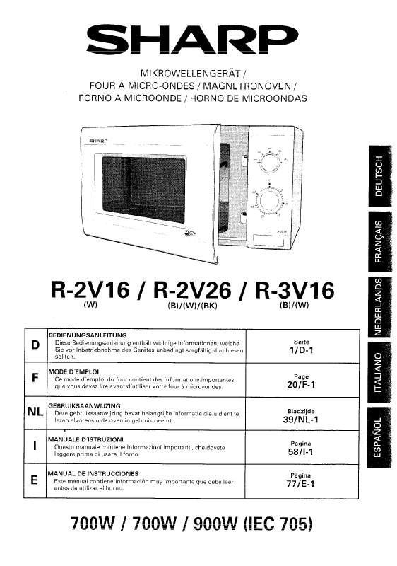 Notice four microonde SHARP R2V16/2V26/3V16 Trouver une solution à un — free download
