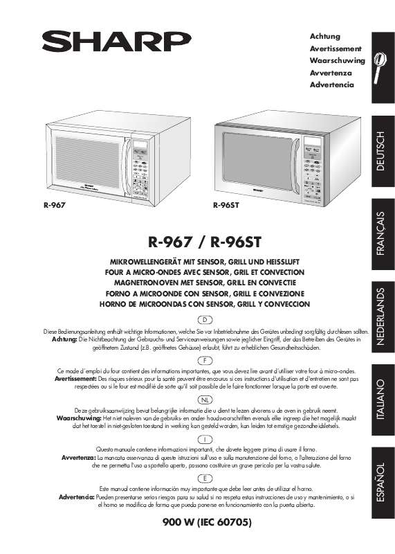 Notice four microonde SHARP R967/96ST Trouver une solution à un — free download