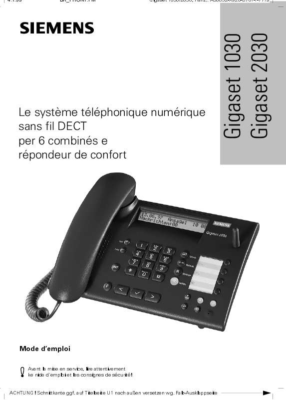 Notice SIEMENS GIGASET 1030 - Téléphone Sans Fil Trouver Une Solution à ...