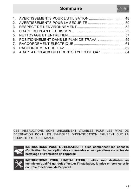 Mode d'emploi SMEG SR 86 PGH