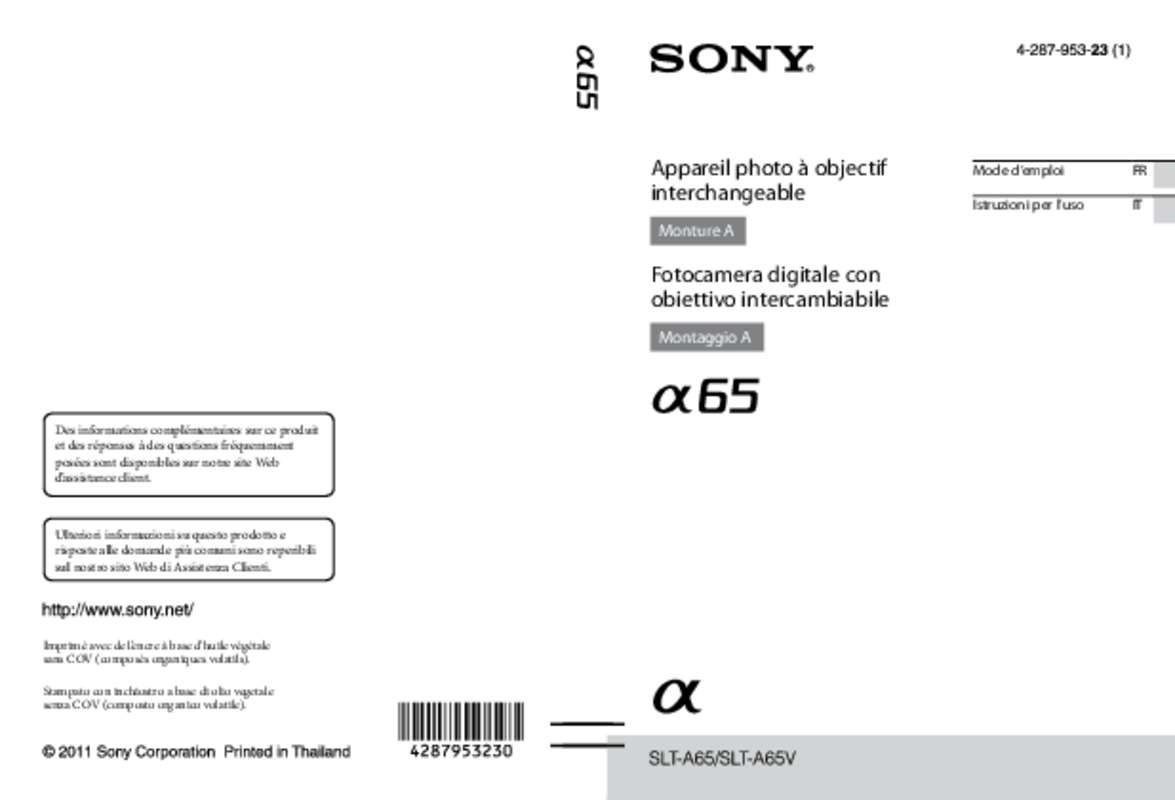 Notice SONY A65 - appareil photo reflex Trouver une solution à un ...