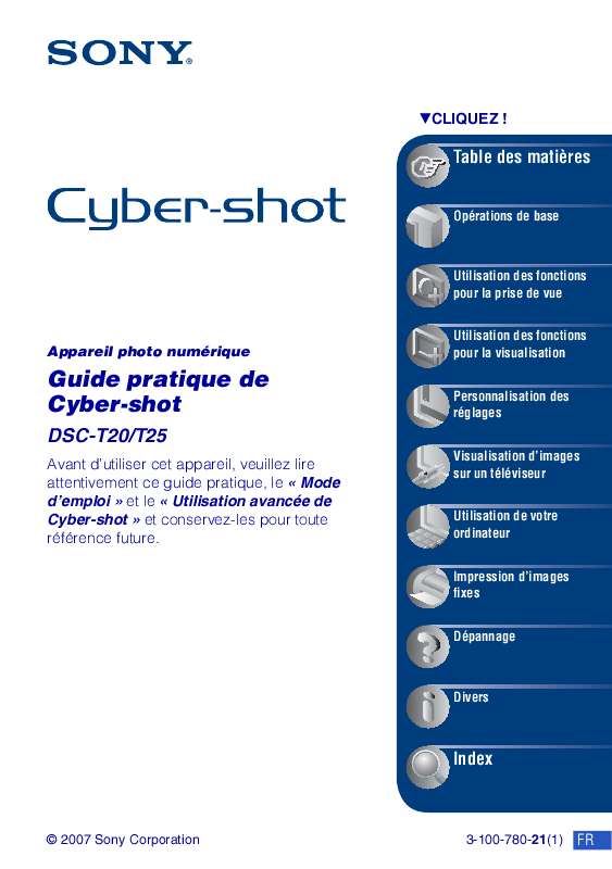 Mode d'emploi SONY CYBER-SHOT DSC-T25