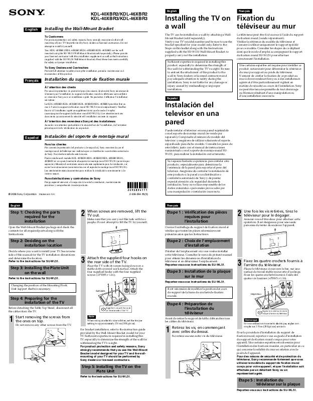 Notice SONY BRAVIA KDL-40XBR3 - Tv Trouver Une Solution à Un Problème ...