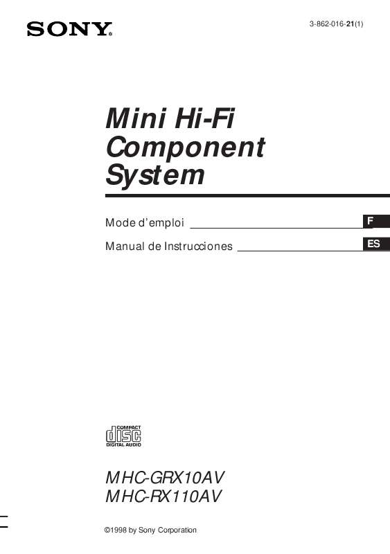 Mode d'emploi SONY MHC-GRX10AV