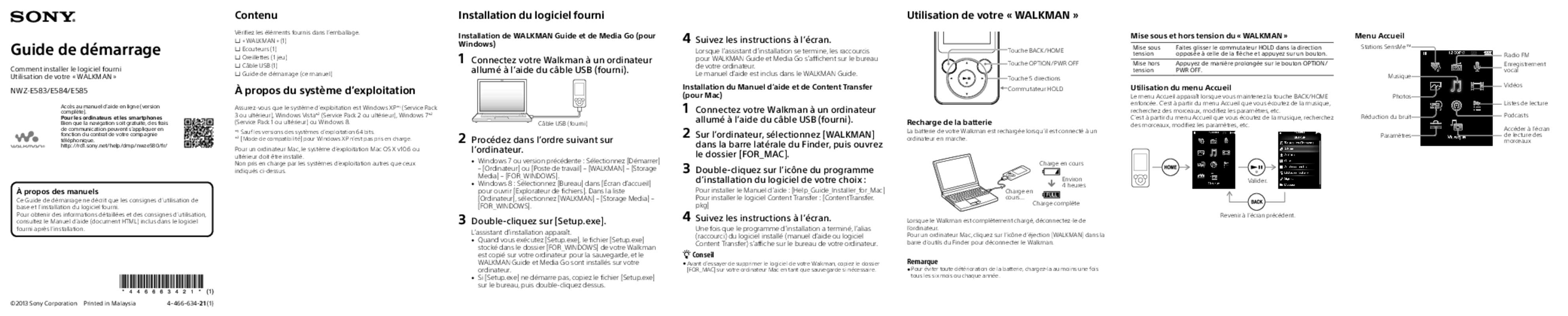 Notice SONY NWZE585B lecteur mp3 Trouver une solution à un problème SONY NWZE585B mode d