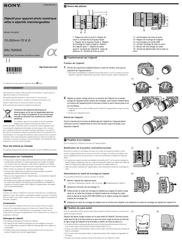 Mode d'emploi SONY SAL70200G
