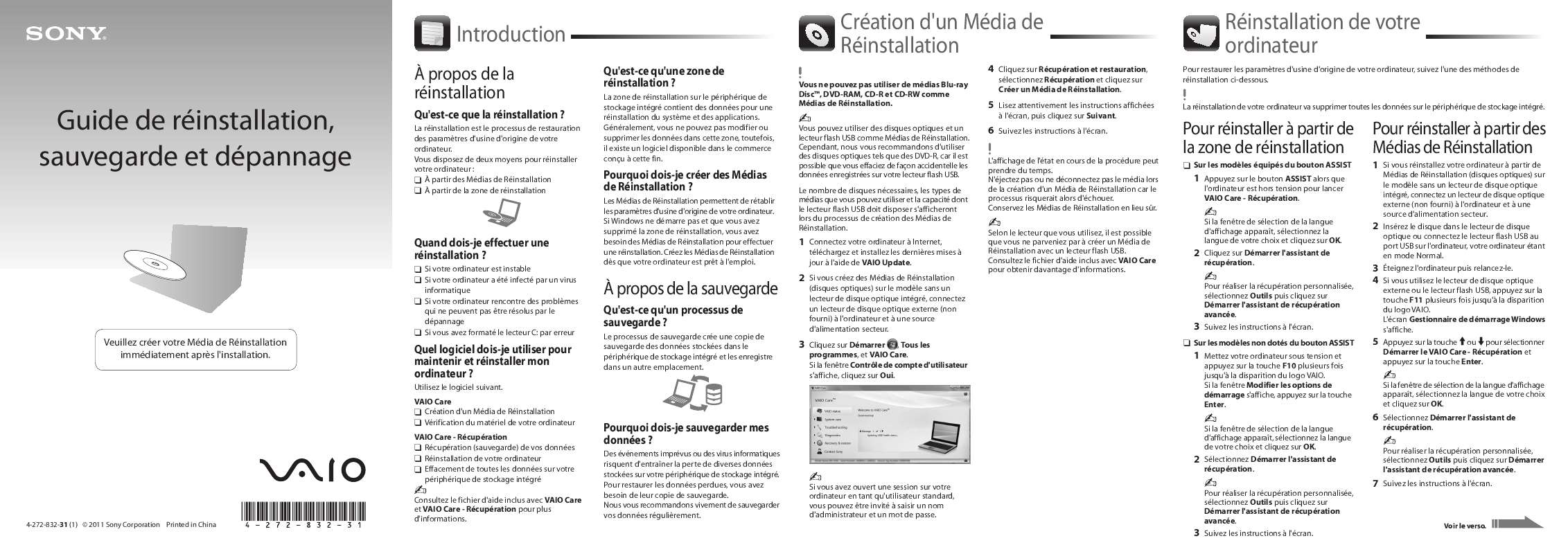Mode d'emploi SONY VAIO VPC-YA1V9E/B