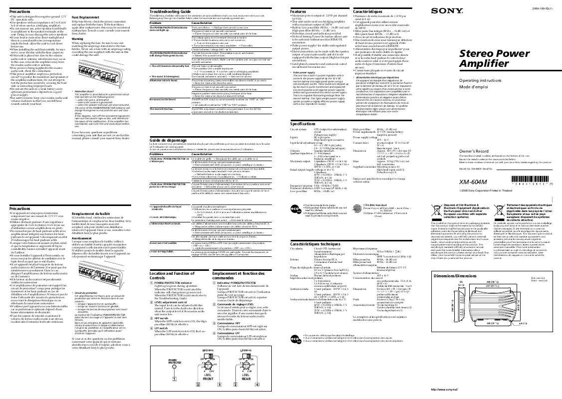 Notice SONY XM604M ampli audio Trouver une solution à un problème