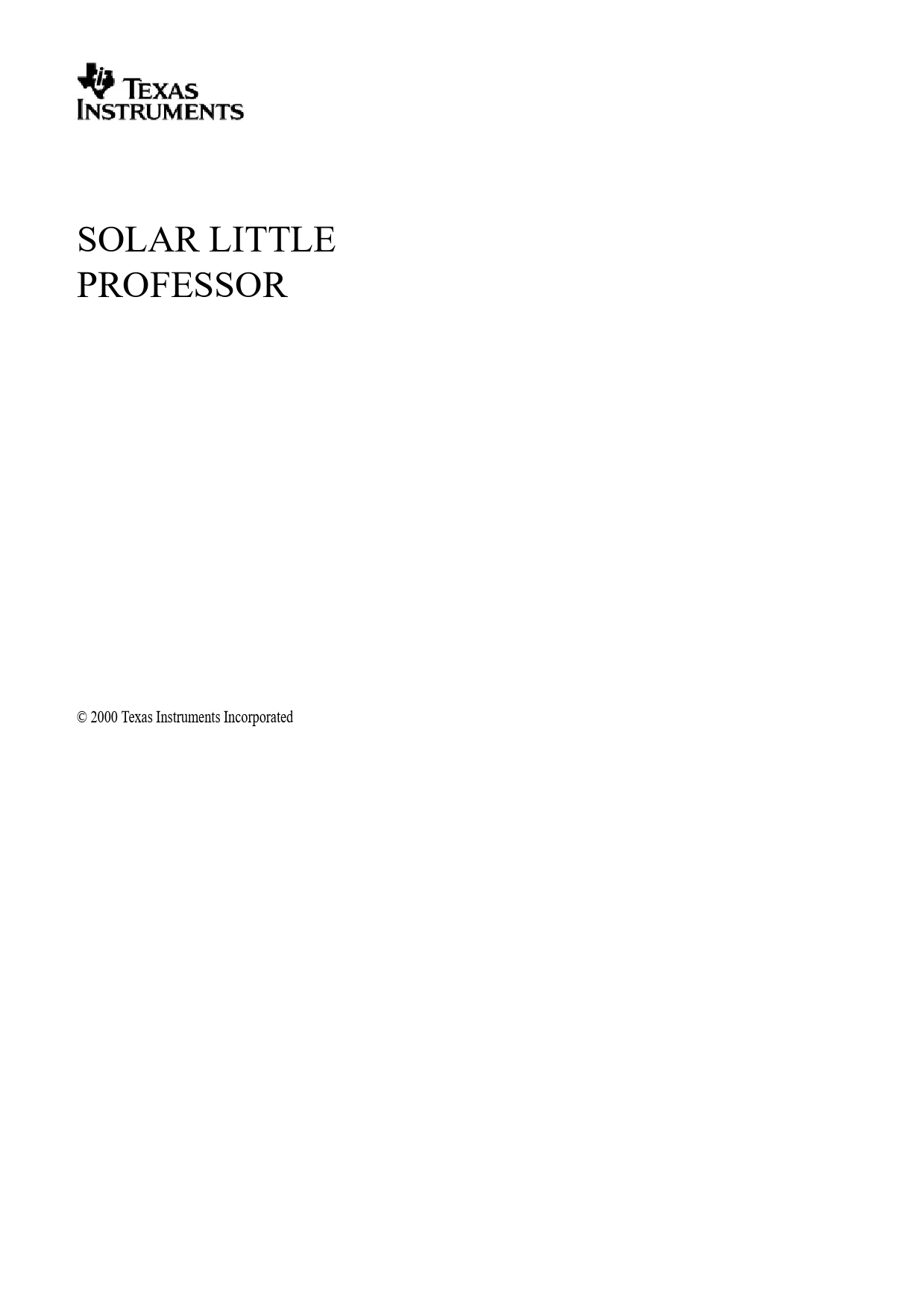 Mode d'emploi TEXAS INSTRUMENTS LITTLE PROFESSOR SOLAIRE
