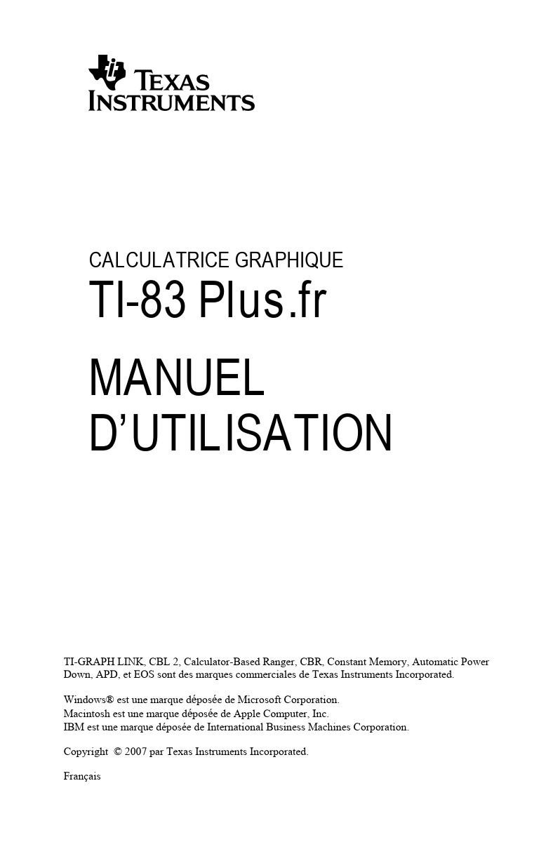 Mode d'emploi TEXAS INSTRUMENTS TI-83 PLUS.FR