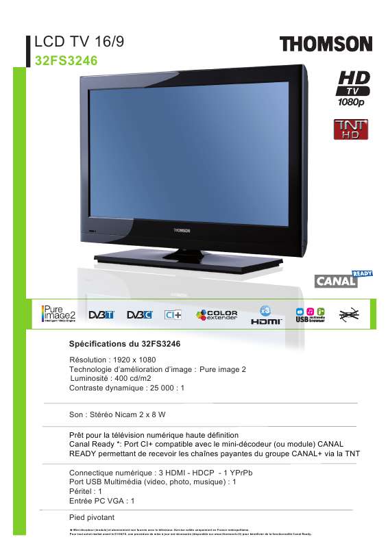 Notice THOMSON 32FS3246 tv Trouver une solution à un problème THOMSON