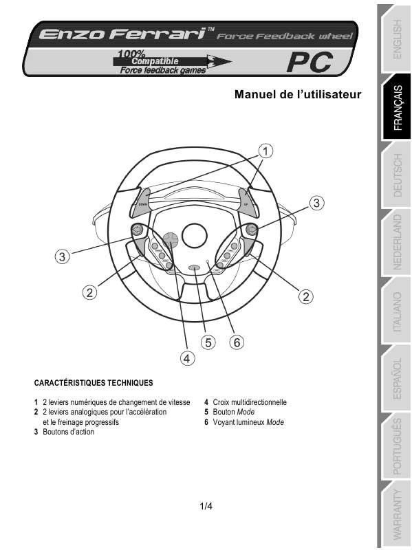 Notice THRUSTMASTER ENZO FERRARI FORCE FEEDBACK - joystick Trouver une ...